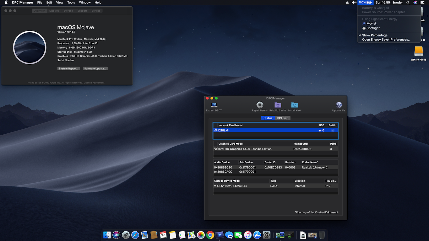 Success Hackintosh macOS Mojave 10.14.3 Build 18D42 at Toshiba Tecra Z50-A PT50A-02N002